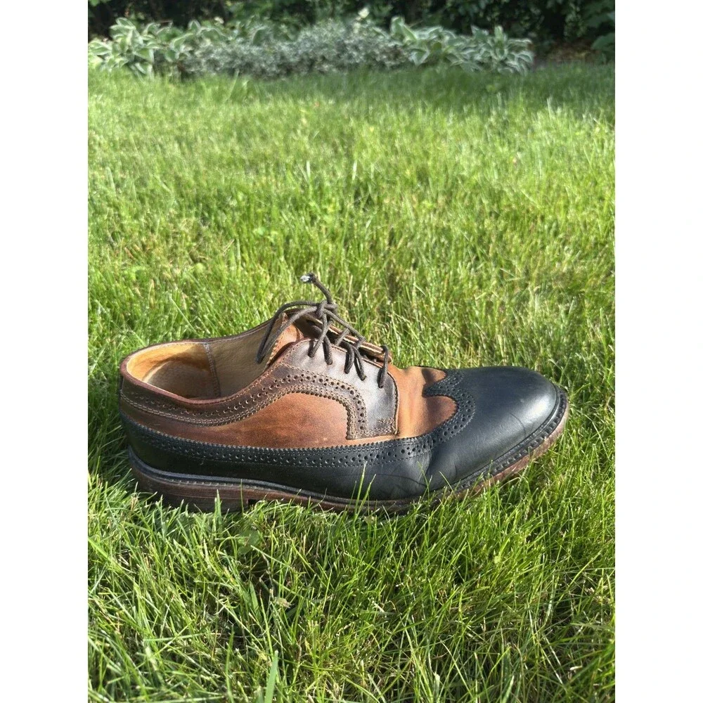 Frye Wingtip Leather Shoes Brown Black Two Tone Mens Size 10D John A Frye